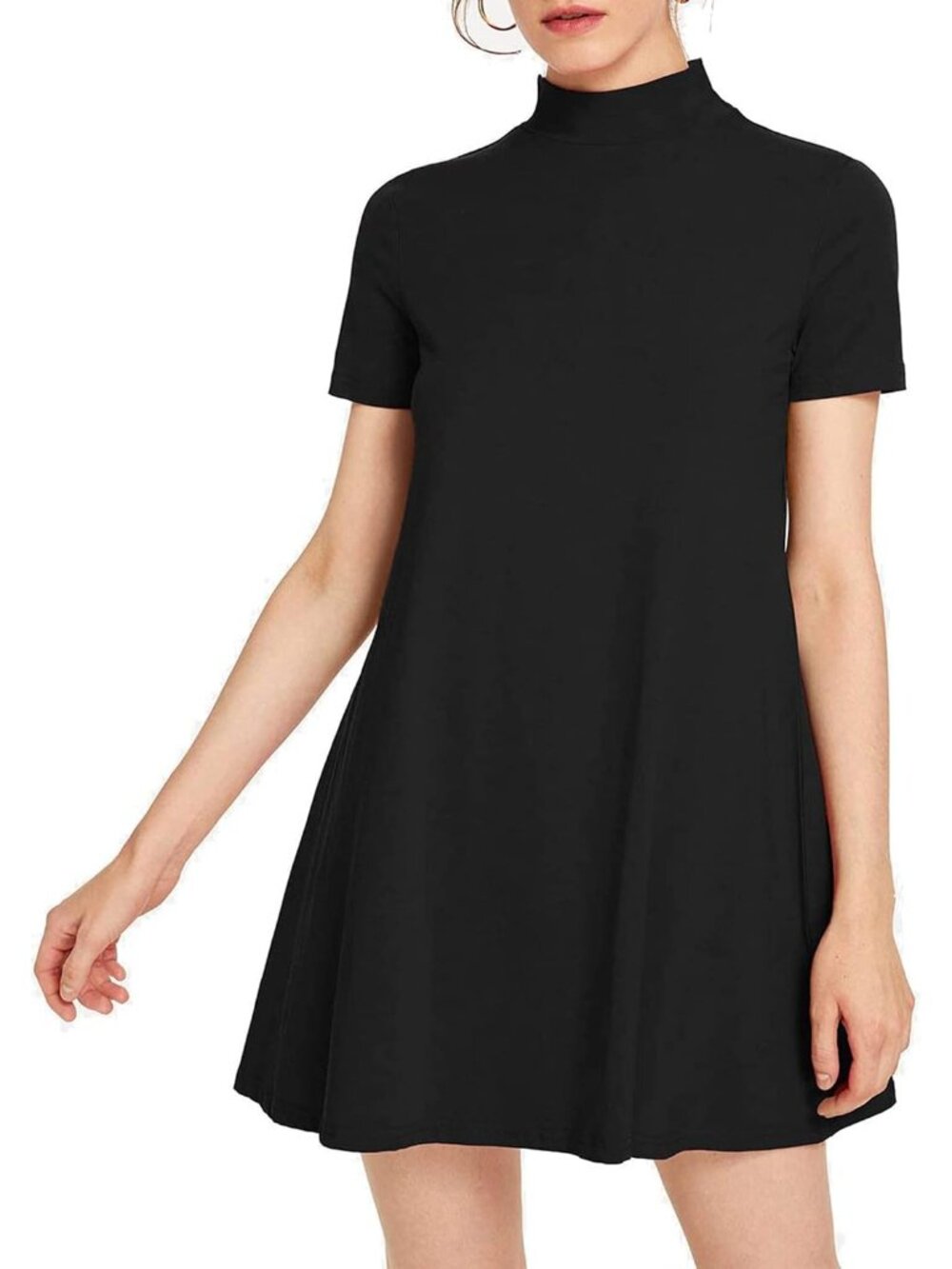 Women's Mock Neck T Shirt Dress 60s Short Sleeve Babydoll Dresses